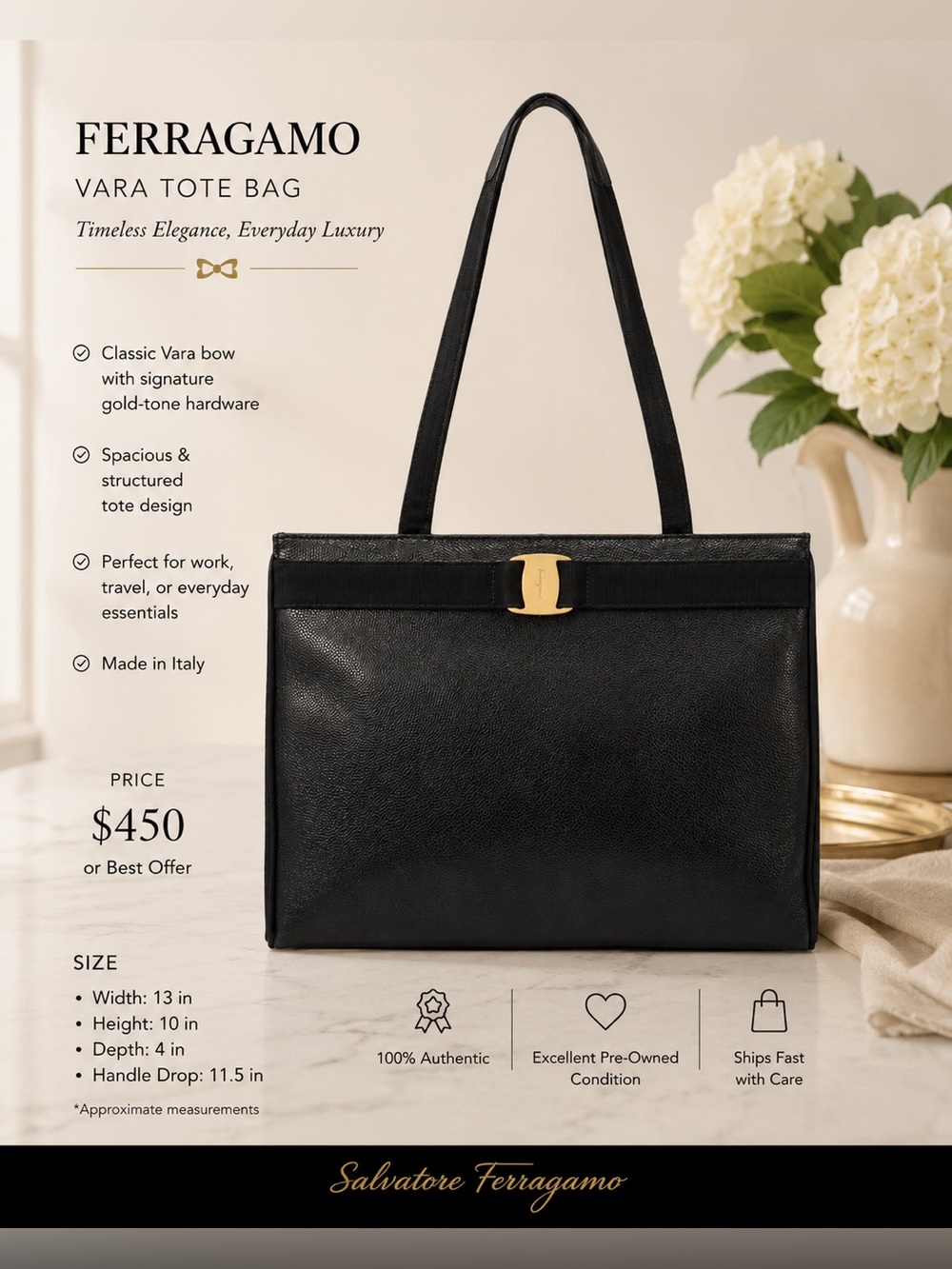 Salvatore Ferragamo Black Monogrammed Interior Tote-(#0165)-GUC!